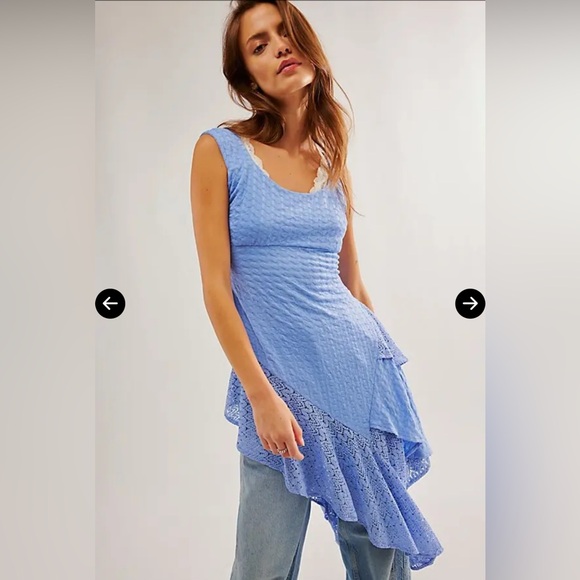 NWOT Free People Sierra Off-The-Shoulder Top - Blue Heron with flaw*